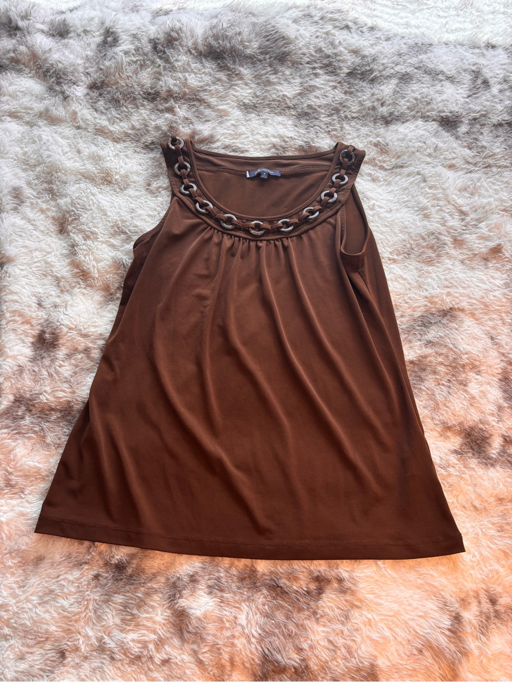 Anne Klein Brown Tank Top with Chain-Trim Neckline
